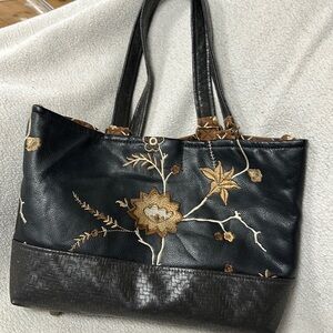 Super Cute 'It's My Bag' Vegan black leather purse with brown/tan embroidery